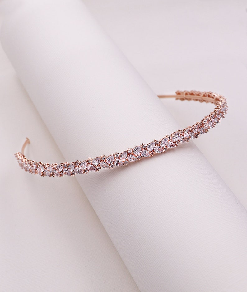 Rose Gold Wedding Headband, Cubic Zirconia wedding headband, wedding headpiece, wedding tiara, Savannah Rose Gold Wedding Headband image 4