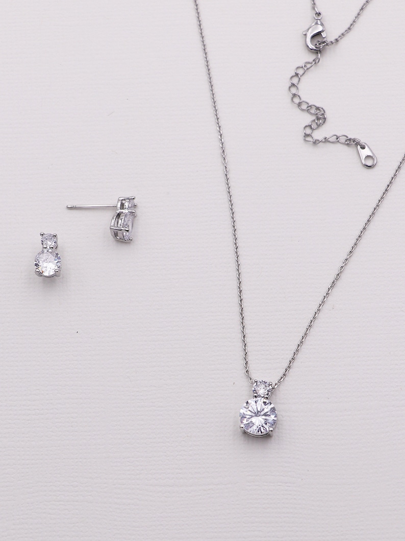 Silver Flower Girl Jewelry Set Crystal, Girls Flower Girl Jewelry Gift, Flower Girl Set, Petite Round Flower Girl Jewelry Set image 7