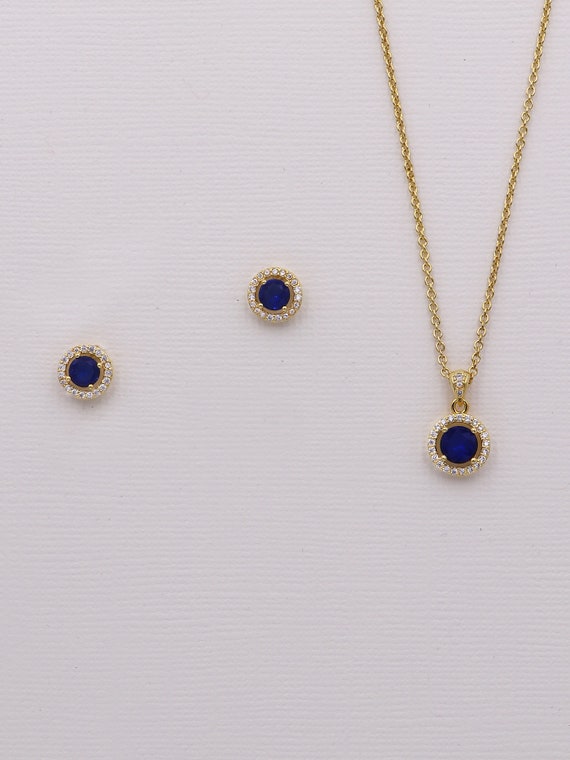 Classic Created Sapphire Necklace Earring Set