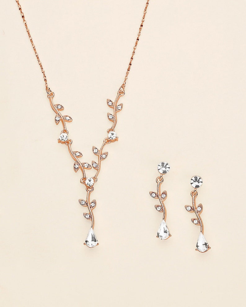 Wedding Jewelry Set Rose Gold, Crystal Bridal Jewelry Set, Rose Gold Jewelry Set, Rose Gold Vine, Carla Rose Gold Jewelry Set image 1