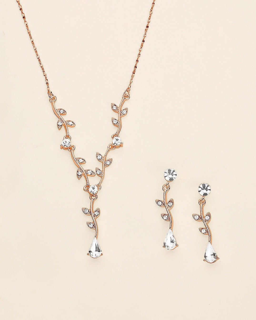 Stunning Floral Statement Dangling Necklace and Earring Set (Rose Gold –  Rosemarie Collections