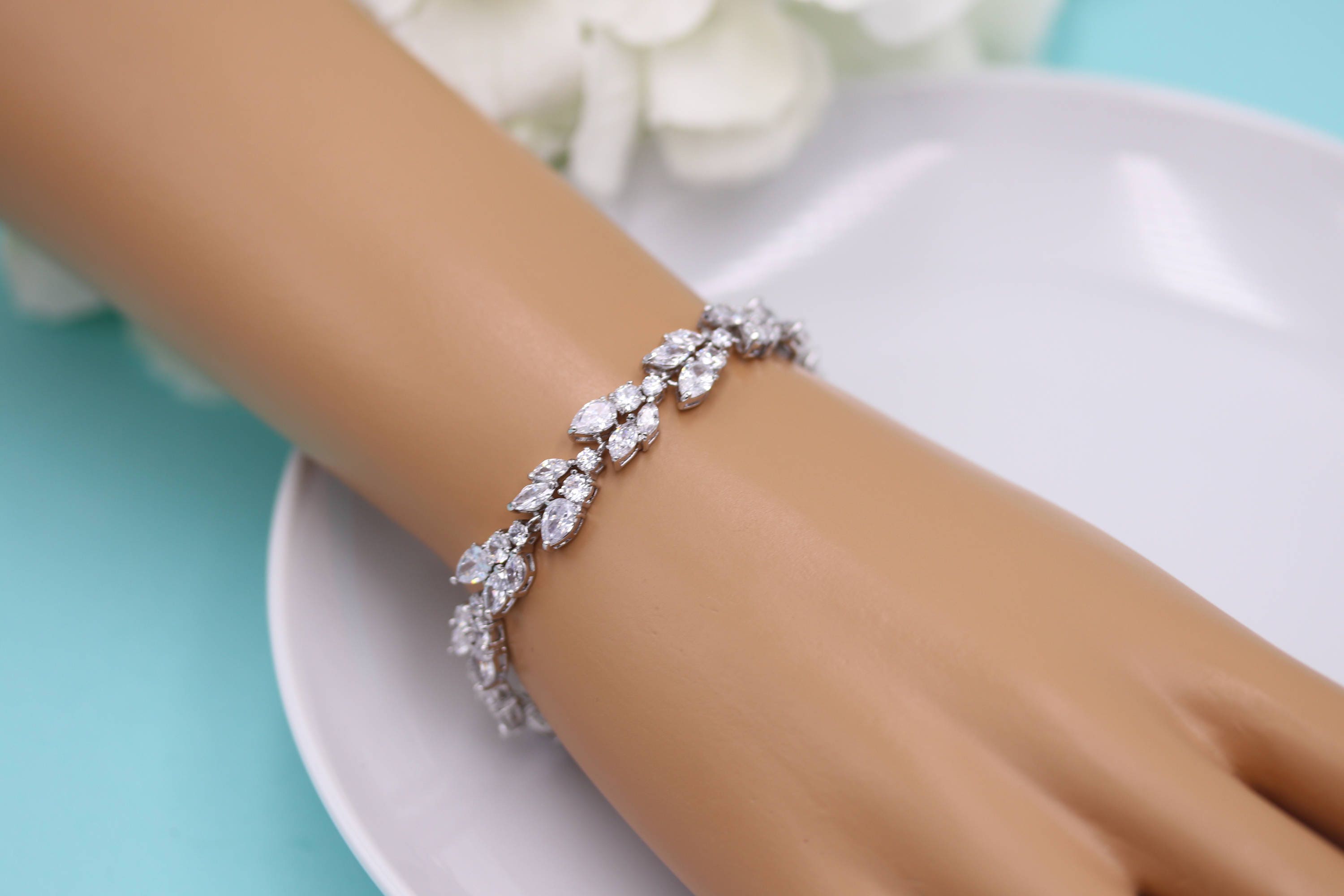 Wedding Bracelet, Bridal Bracelet, cz bracelet, cubic zirconia bracel…