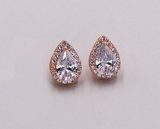Rose Gold Stud Earrings, Cubic Zirconia Studs, Bridesmaids Gift, Brid…
