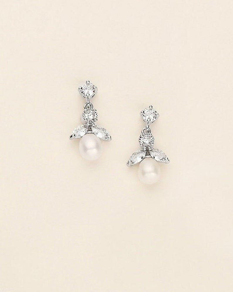 Pearl Earrings, Pearl Wedding Earrings, Wedding Earrings Pearl, Bridal Jewelry, Abby Pearl Earrings image 1