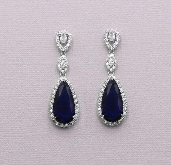 Wedding Earrings Sapphire Sapphire Blue bridal earrings tear | Etsy