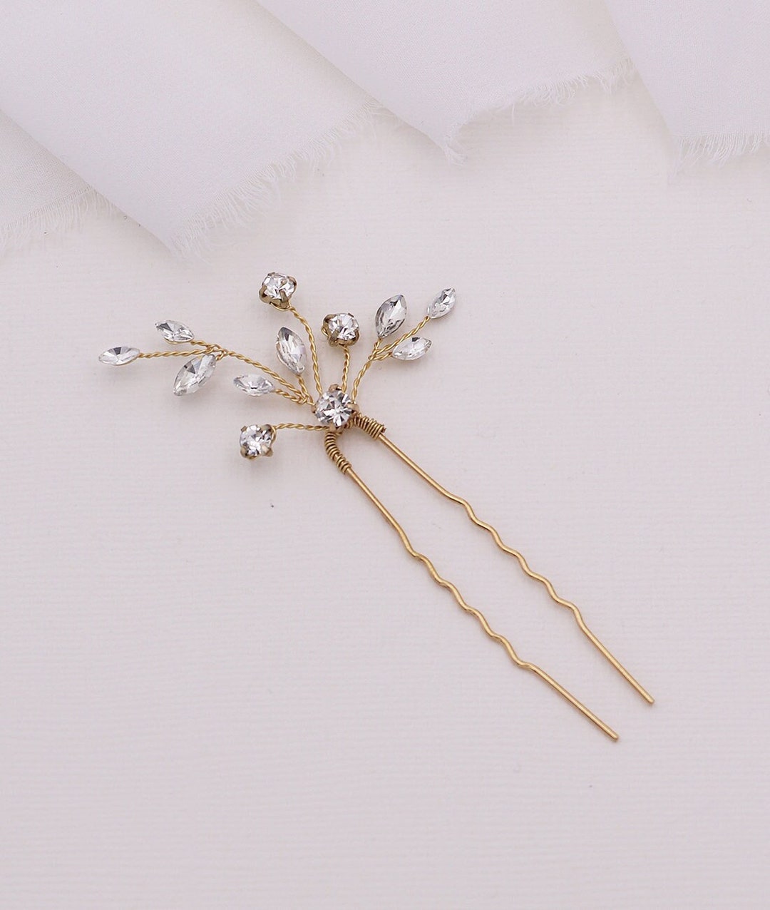 Crystal Gold Hair Pin, Bridal Hair Accessories, Rhinestone Hairpin, Bridal Hairpins, Layla Gold ...