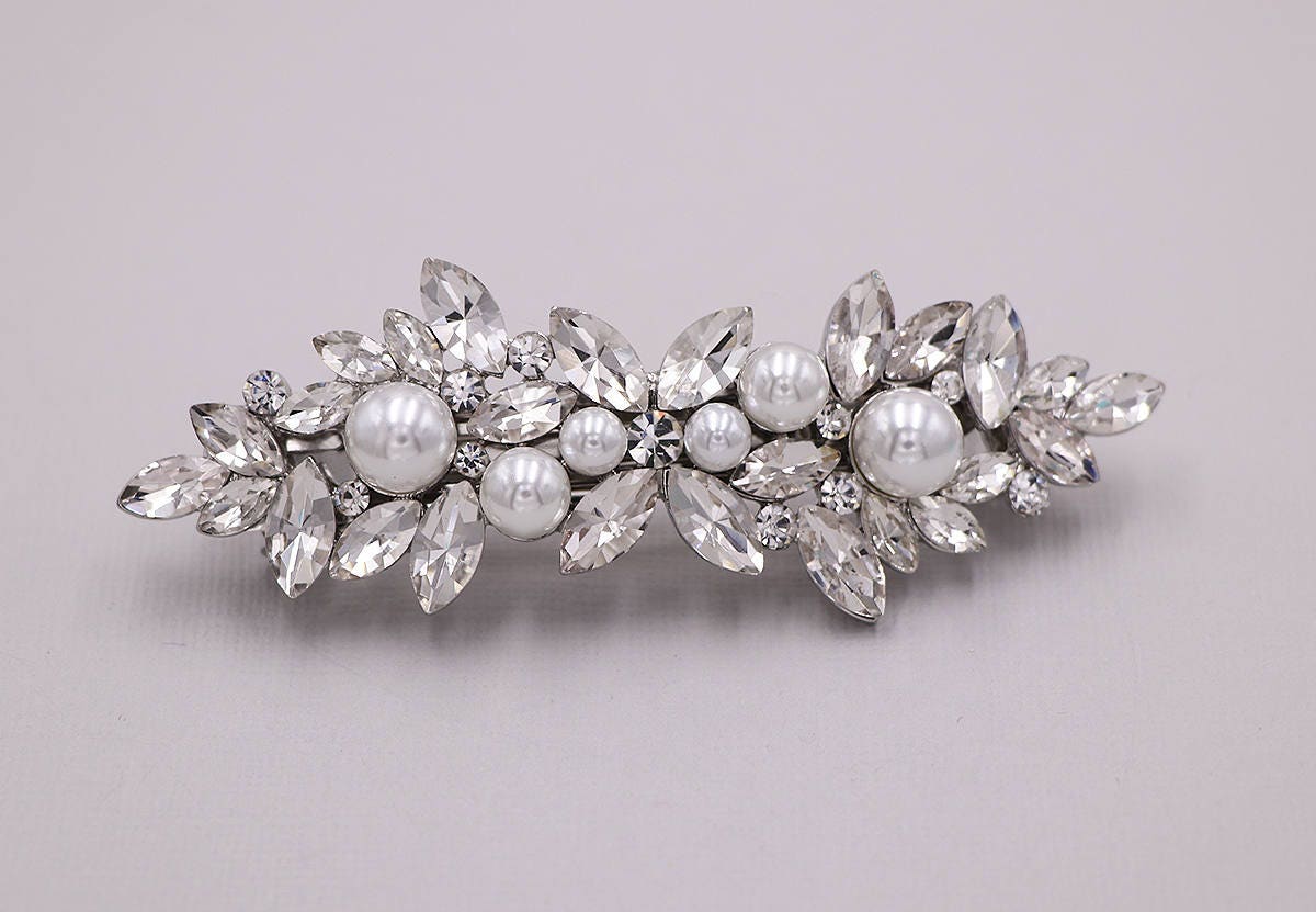 Bridal Rhinestone Pearl Barrette, Bridal Comb Crystal, Wedding Crysta…
