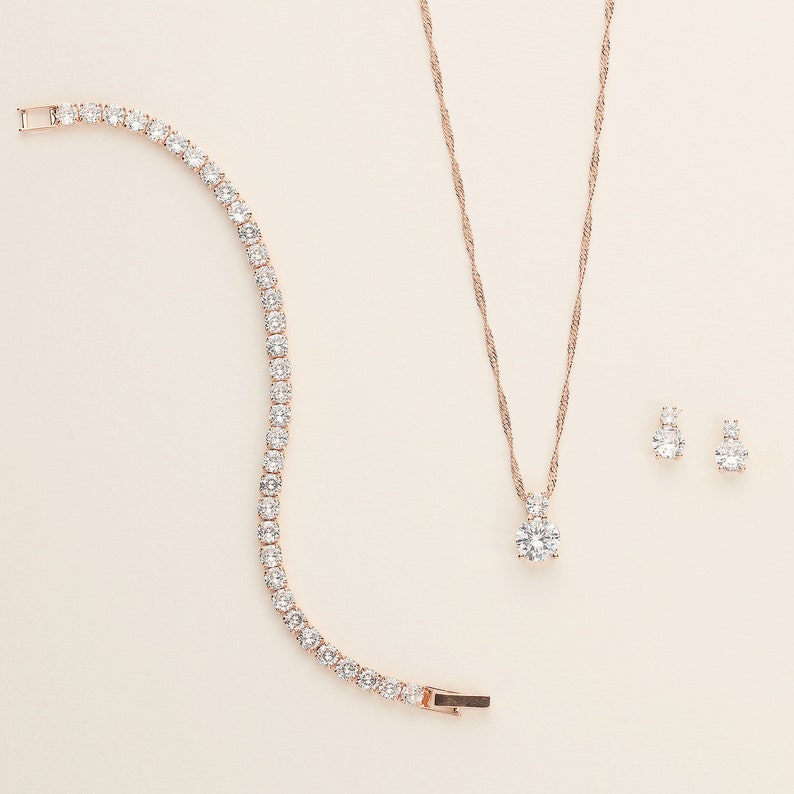 Silver Bridesmaids Jewelry Set, cubic zirconia earrings, bridesmaid jewelry gift set, Petite Round Bridesmaids Jewelry Set image 6