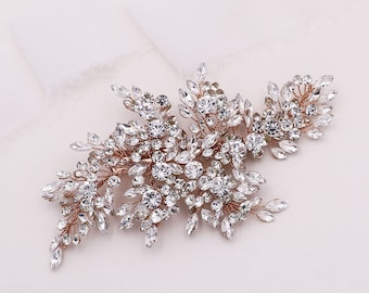 Bridal Hair Clip Rose Gold, Wedding Clip, Bridal Headpiece, Wedding Crystal Hair Comb, Wedding Accessory, Aurora Rose Gold Crystal Clip