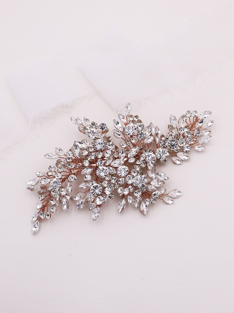 Bridal Hair Clip Rose Gold Wedding Clip Bridal Headpiece Etsy