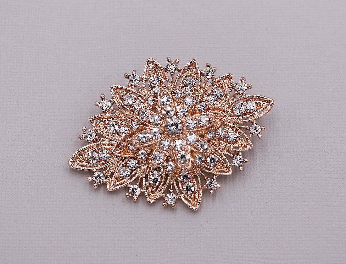 Rose Gold Crystal Brooch Crystal Rhinestone Brooch Wedding - Etsy