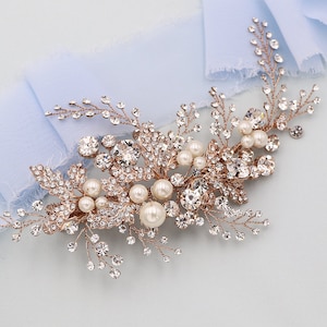Rose Gold Crystal Bridal Clip, Bridal Comb Crystal, Wedding Crystal Hair Comb, Wedding Accessory, Alina Rose Gold Pearl Clip