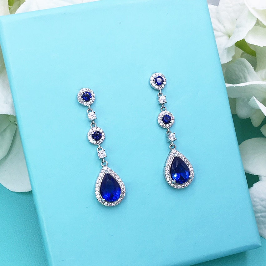 Sapphire Wedding earrings Sapphire Blue bridal earrings tear | Etsy