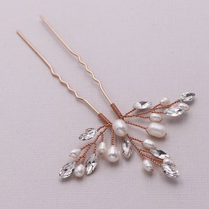 Crystal freshwater pearl wedding hair pin Gold, bridal hair accessories, Sold Individually, Aryana Pearl Gold Hairpin image 6