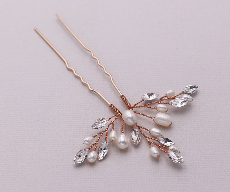 Crystal freshwater pearl wedding hair pin Gold, bridal hair accessories, Sold Individually, Aryana Pearl Gold Hairpin image 6