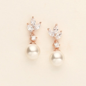 Rose Gold Pearl Wedding Earrings, Crystal wedding Rose gold Earrings, Pearl Earrings, Eve Rose Gold Earrings