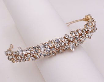 Bridal Headband Crystal Gold, Bridal Tiara headpiece, wedding hair accessories, rhinestone tiara, crystal tiara, Mosaic Gold Headband