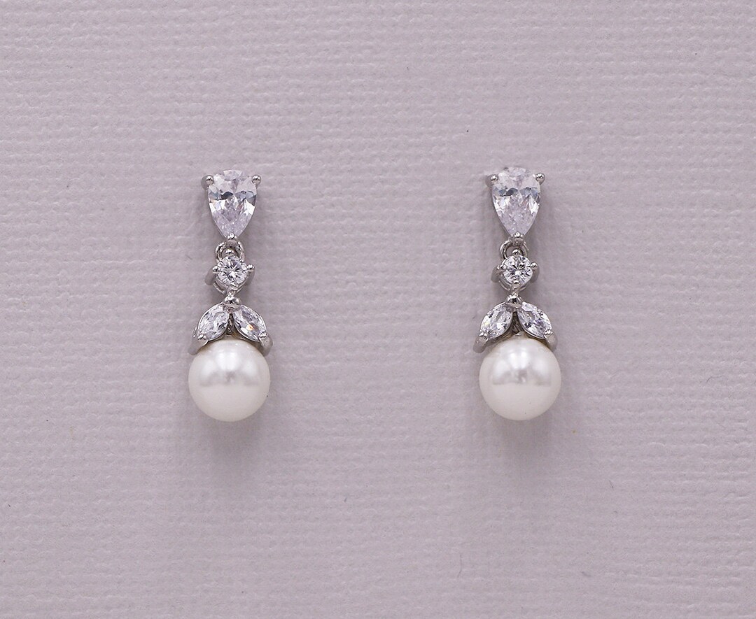 Crystal Pearl Earrings Pearl Bridal Earrings Cubic Zirconia - Etsy