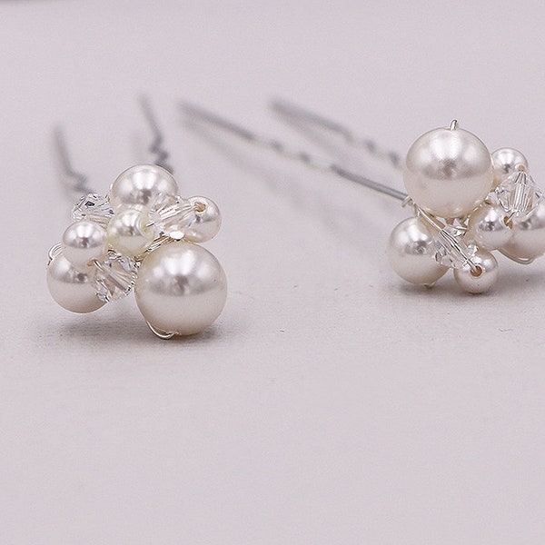 Swarovski Pearl Wedding Hair pin, rhinestone hairpin, bridal hair pearl, wedding hairpins, Mara Hairpin (Set of Two)