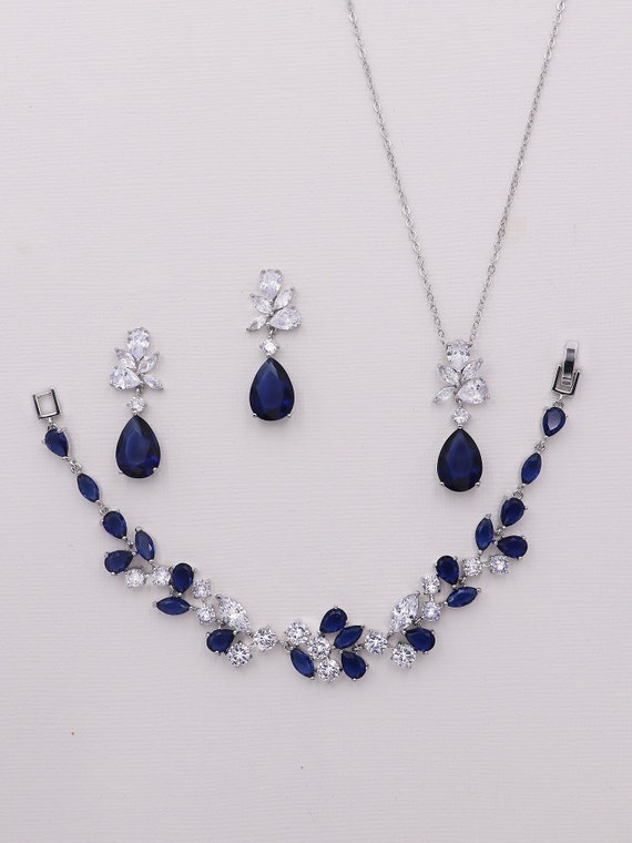 12x28~8mm Blue Sapphire Necklace Earrings Set