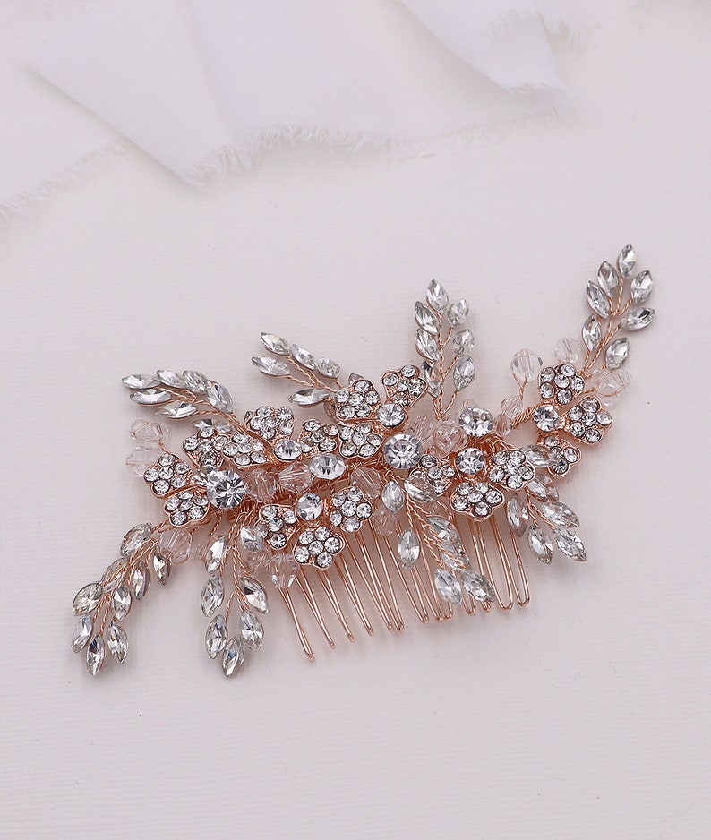 Crystal Wedding Comb Rose Gold, Large Wedding Hair Comb, Handmade Wedding Comb, Crystal Bridal Comb, Railey Rose Gold Crystal Hair Comb image 9