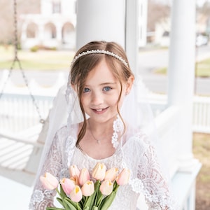 Pearl Flower Girl Headband, wedding headband, wedding headpiece, rhinestone tiara, Harley Pearl Flower Girl Headband image 5