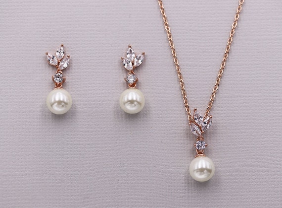 Pearl Wedding Jewelry Set Rose Gold 