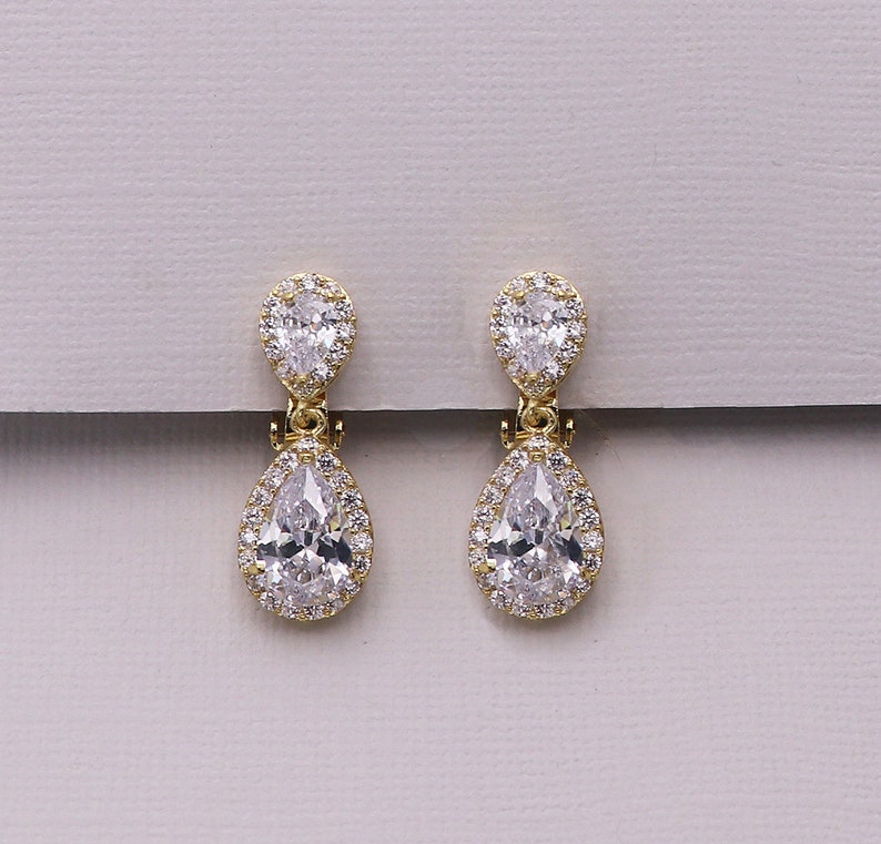 Clip on CZ Earrings Pear Cubic Zirconia Earrings Clip on - Etsy