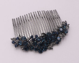 Navy Blue Crystal Comb, Blue crystal rhinestone hair comb hair comb wedding headpieces, Alexandria Montana Sapphire Crystal Comb