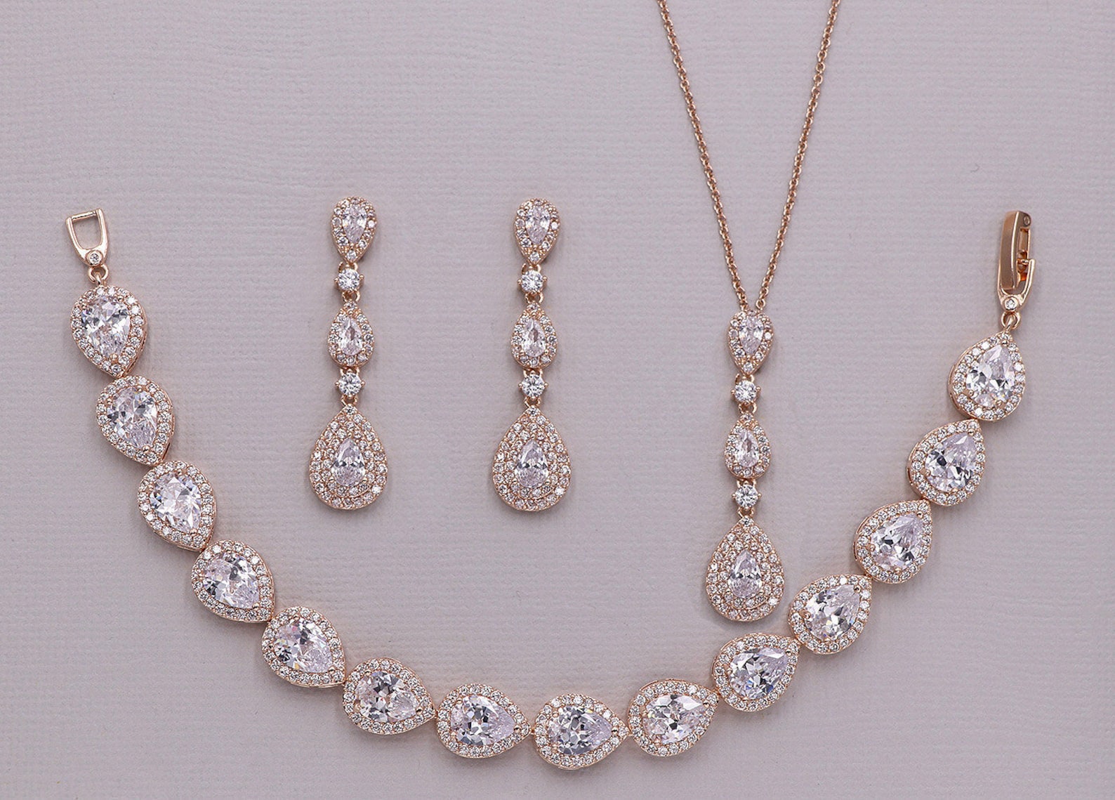 Rose Gold Wedding Jewelry Set, Rose Gold Necklace Set, Cubic Zirconia…