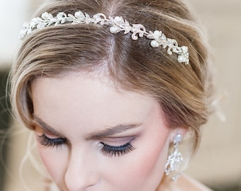 Rhinestone Crystal Pearl bridal headband headpiece, wedding headband, wedding headpiece, rhinestone tiara, Ava Pearl Headband DISC