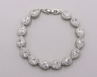 Bridal bracelet, wedding bracelet, cz bracelet, cubic zirconia bracelet, bridal jewelry, wedding accessories, Marley Pear Bracelet