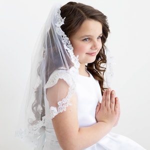 First Communion Veil, Lace Edge Veil, One Tier Lace Edge Veil, Children Girl's First Communion Veil, Lace Edge Communion Veil image 1