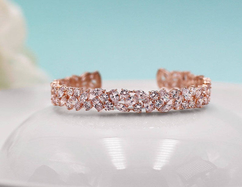 Bridal bracelet, Cuff Wedding Bracelet, Silver cz wedding bracelet, cz bracelet, cubic zirconia bracelet, Emersyn Cuff Bracelet image 8