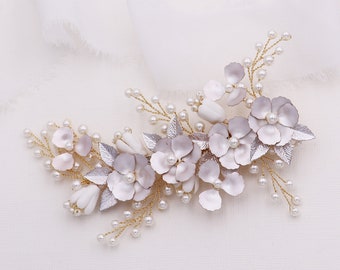 Flower Wedding Hair Clip Gold, Pearl Hair Clip, Pearl Flower Clip, Bridal Hair Clip, Penelope Gold Flower Clip