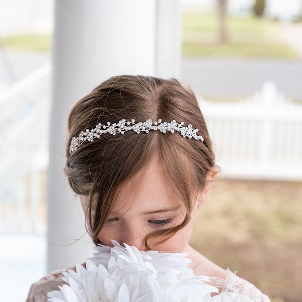 Flower Girl Headband Headpiece, Flower Girl Tiara, Flower Girl headpiece, first communion tiara, Sophia Pearl Flower Girl Tiara