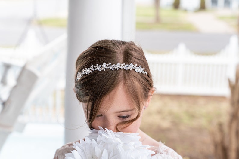 Flower Girl Headband Headpiece, Flower Girl Tiara, Flower Girl headpiece, first communion tiara, Sophia Pearl Flower Girl Tiara image 1