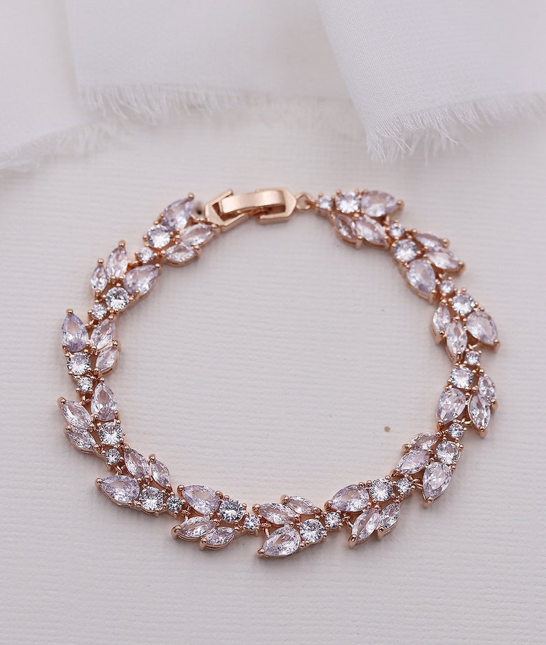 Wedding Bracelet Rose Gold, Bridal Bracelet, cz bracelet, cubic zirconia bracelet, rose gold bridal jewelry, Camilla Rose Gold Bracelet image 2