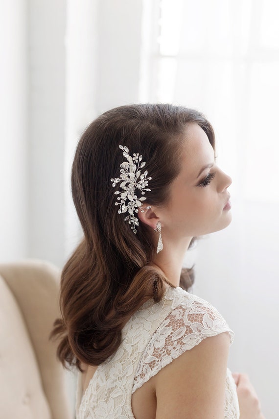 Floral Crystal Comb Large Wedding Hair Comb Handmade Wedding