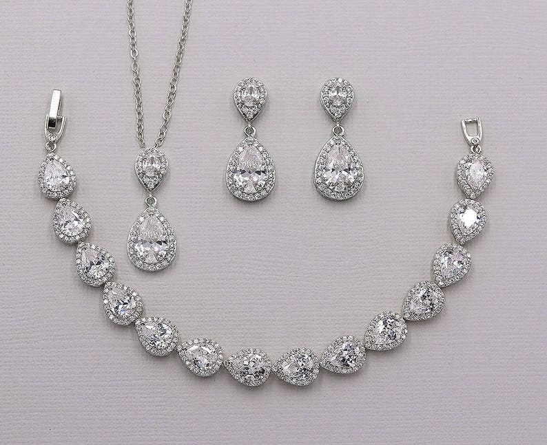 Teardrop Earrings Set, Wedding Bracelet Set, Earrings Bracelet Set, Bridal Jewelry, Jewelry for Bride, Halo Bracelet, Kensley Bracelet Set image 3