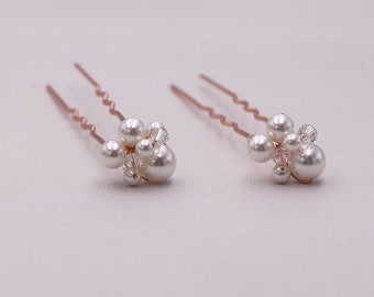 Swarovski Pearl Rose Gold Wedding Hair pin, bridal hairpins, wedding hairpins, Mara Rose Gold Hairpin (Set of Two)