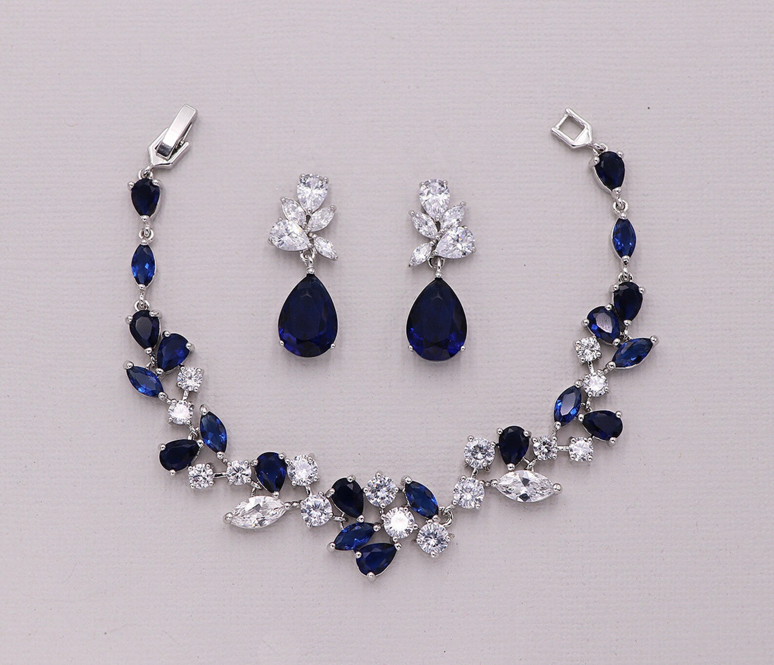 Sapphire Necklace Set Blue Sapphire Jewelry Set Blue Bridal Etsy