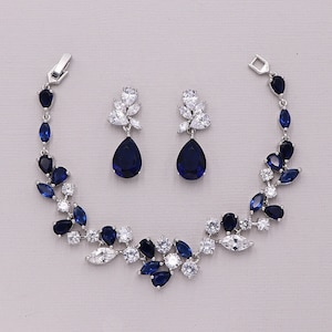 Sapphire Bracelet Set, Wedding Bracelet Set, blue bridal jewelry, teardrop wedding earrings,bridal earrings, Natalia Sapphire Bracelet Set