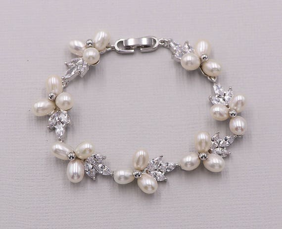 Pearl and cubic shop zirconia bracelet