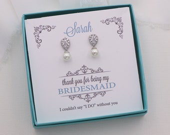Bridesmaid Teardrop Earrings, pearl bridal earrings, bridesmaids earrings, wedding jewelry, wedding earrings, Elisabeth Earrings DISC