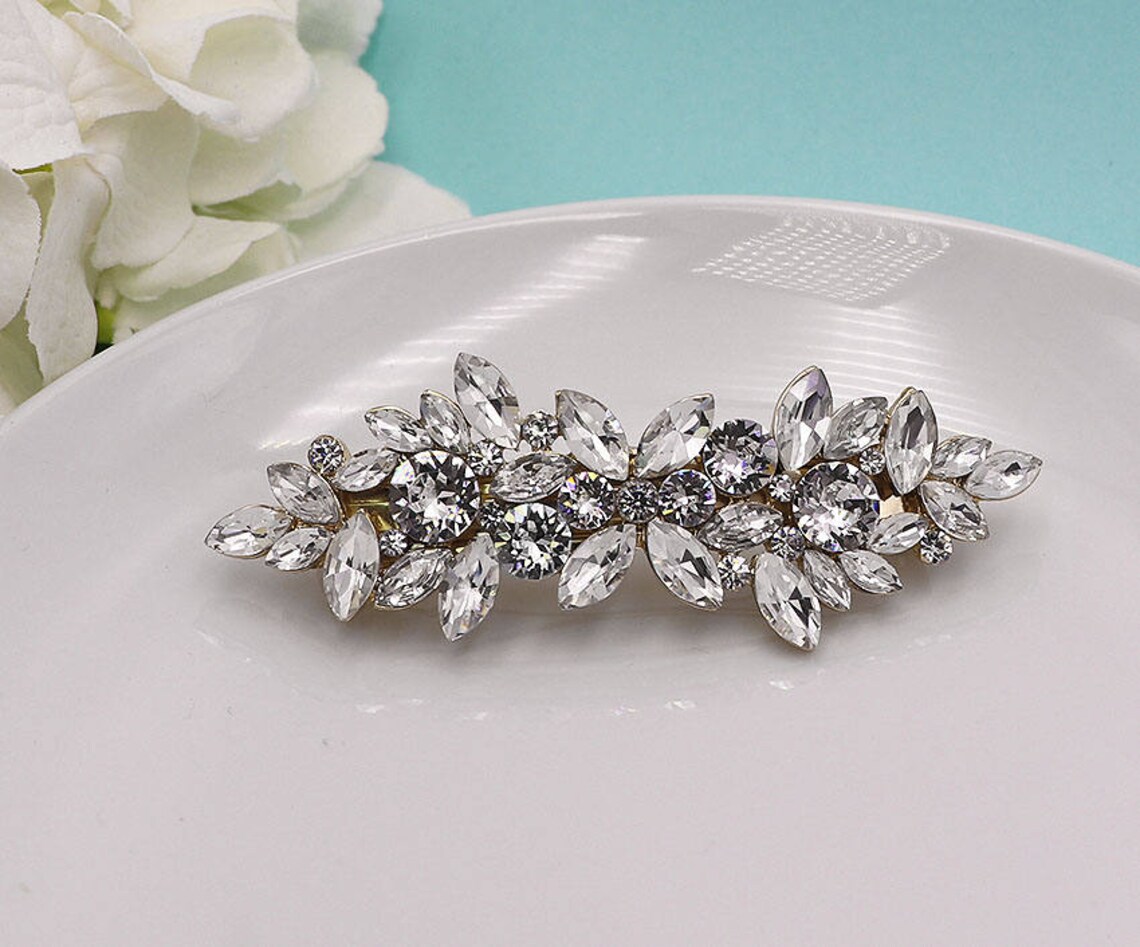 Bridal Barrette Gold Bridal Rhinestone Crystal Barrette Etsy