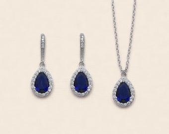 Blue Wedding Jewelry Set, cubic zirconia earrings, bridal jewelry, wedding earrings, Addison Sapphire Jewelry Set