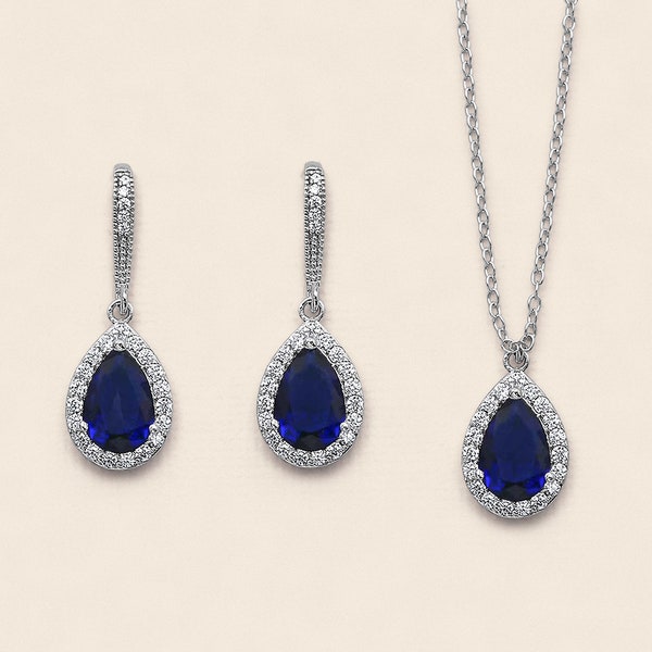 Blue Wedding Jewelry Set, cubic zirconia earrings, bridal jewelry, wedding earrings, Addison Sapphire Jewelry Set