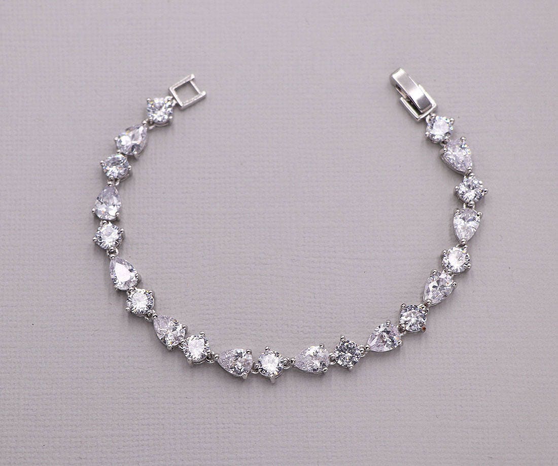 Wedding Bridal Bracelet, Round CZ Bracelet, cubic zirconia bracelet, …