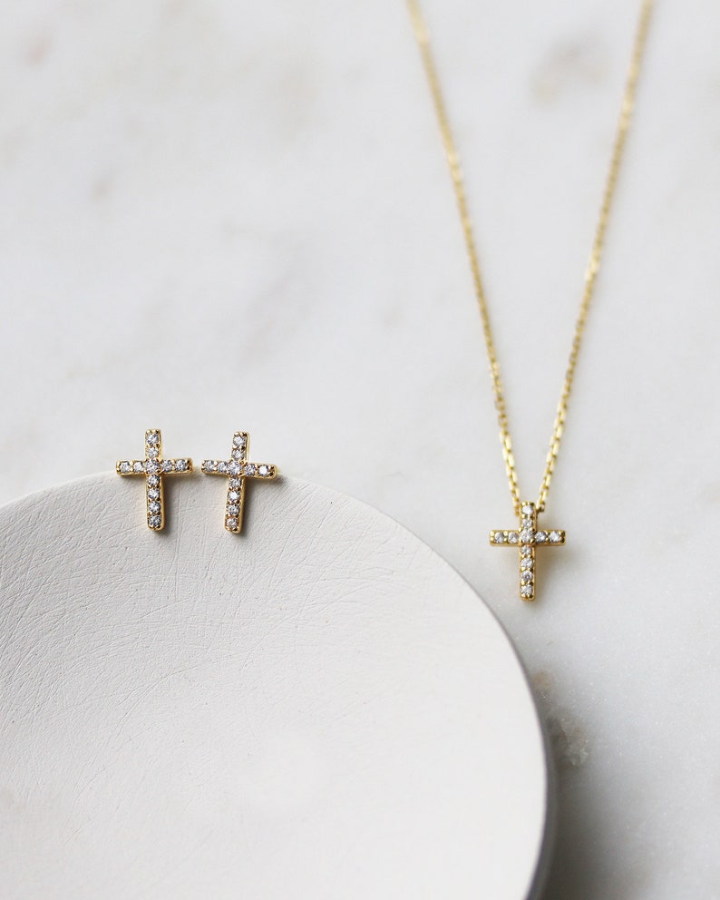 First Communion Gift, Cross Earrings, first communion jewelry, Communion Gift, Girls Cross Jewelry Set image 5